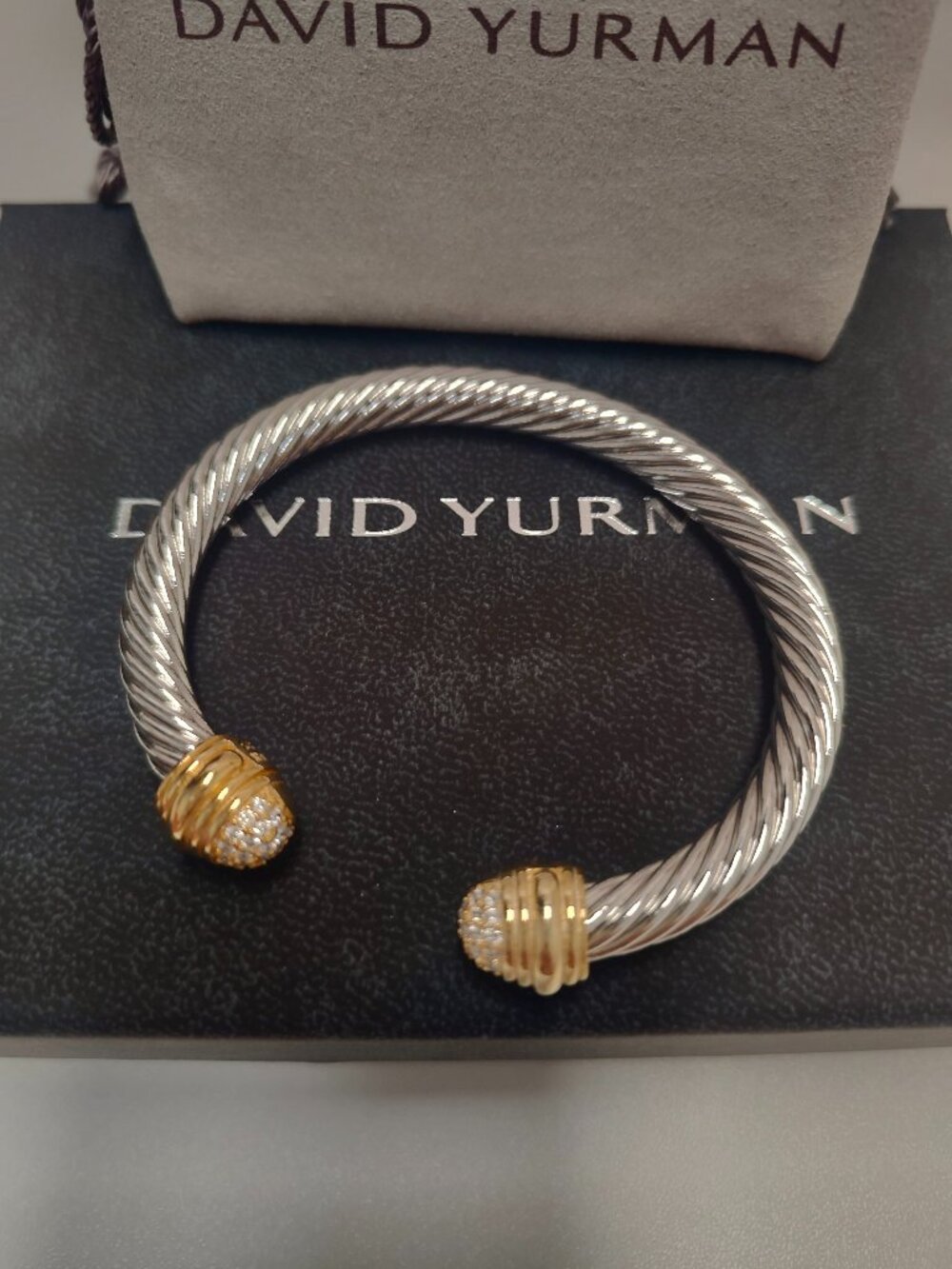 David Yurman Cable Classic Bracelet Silver Gold Pave Diamond Cuff